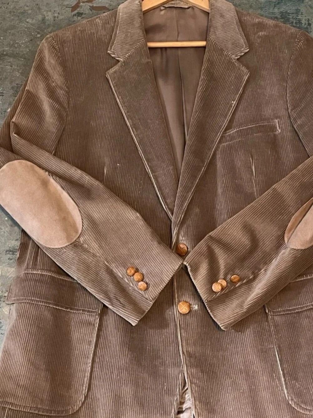 Vintage Egon Von Furstenberg Corduroy Blazer Fall Tan Suede Elbow Patches 46 R